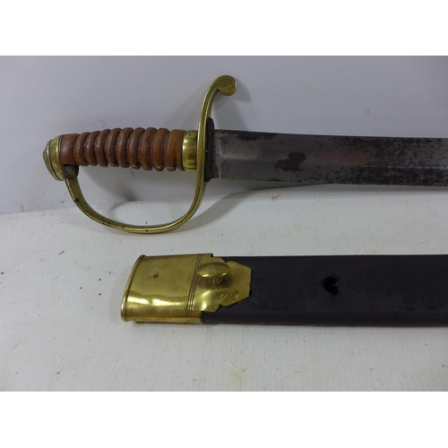 450 - A 19TH CENTURY POLICE OFFICERS SWORD AND SCABBARD, 60CM BLADE, LENGTH 76CM