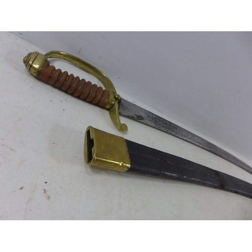 450 - A 19TH CENTURY POLICE OFFICERS SWORD AND SCABBARD, 60CM BLADE, LENGTH 76CM