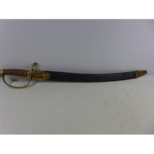 450 - A 19TH CENTURY POLICE OFFICERS SWORD AND SCABBARD, 60CM BLADE, LENGTH 76CM