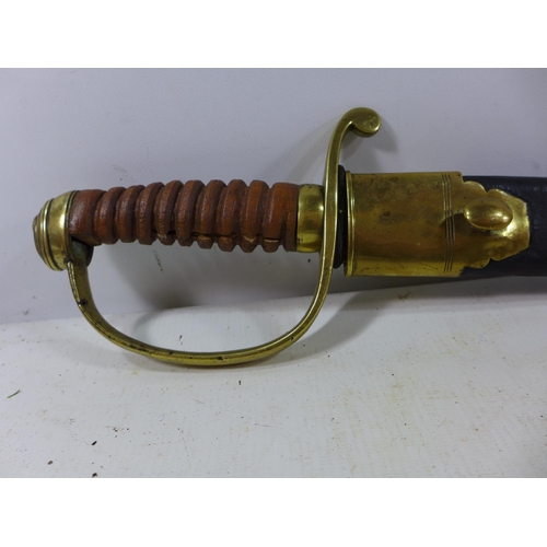 450 - A 19TH CENTURY POLICE OFFICERS SWORD AND SCABBARD, 60CM BLADE, LENGTH 76CM