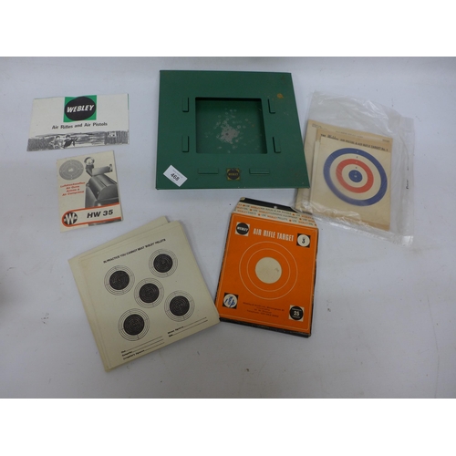 468 - A WEBLEY AIR PISTOL / AIR RIFLE SHOOTING METAL TARGET WITH SPARE PAPER TARGETS