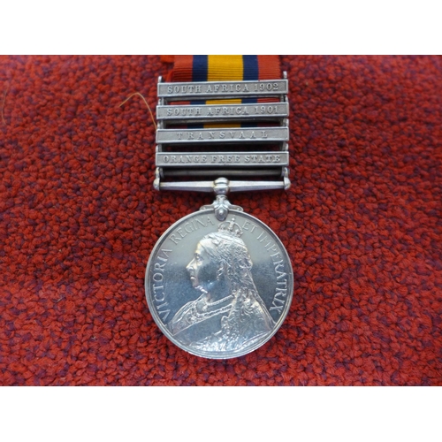 469 - A QUEEN VICTORIA BOER WAR SOUTH AFRICA MEDAL NAMED TO 4570 PRIVATE J ENVIS 20TH HUSSARS, BARS FOR SO... 