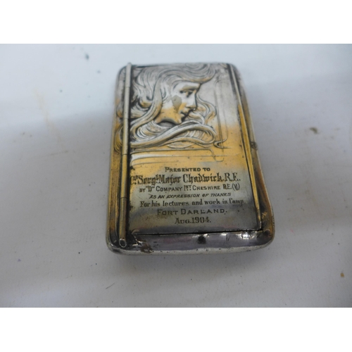 488 - A MILITARY PRESENTATION ART NOUVEAU SILVER PLATED CIGARETTE CASE DATED 1904, PRESENTED TO COLOUR SER... 