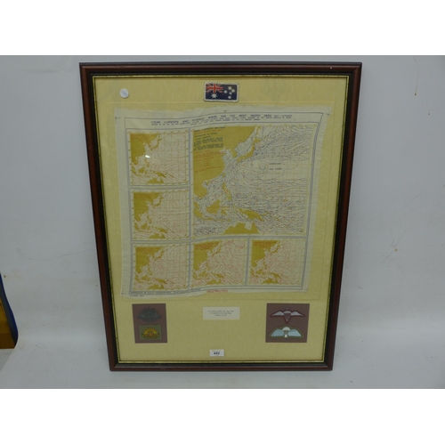 492 - A FRAMED AND GLAZED WORLD WAR II SILK OCEAN CURRENTS AND SURFACE WINDS FOR THE WEST PACIFIC AREA, DA... 