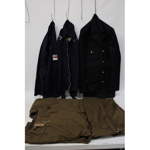 274 - A COLLECTION OF MID TO LATE 20TH CENTURY ROYAL NAVY CLOTHING, TO INCLUDE JACKETS, TROUSERS, ARMY TRO... 