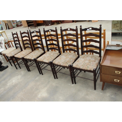 2907 - A SET OF SIX OAK LADDER BACK DINING CHAIRS