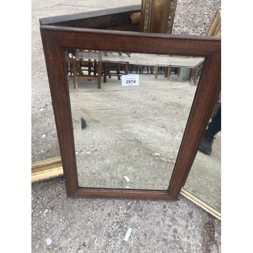 2974 - A GILT FRAMED BEVEL EDGE WALL MIRROR, 22