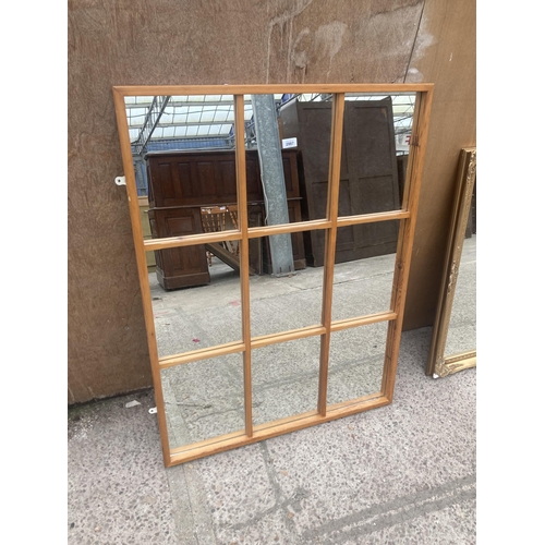 2987 - A PINE FRAMED NINE DIVISION WINDOW MIRROR