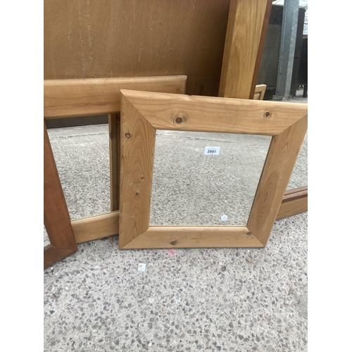 2991 - THREE PINE FRAMED WALL MIRRORS