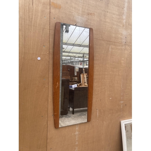 2995 - A RETRO TEAK PARALLEL WALL MIRROR, 31