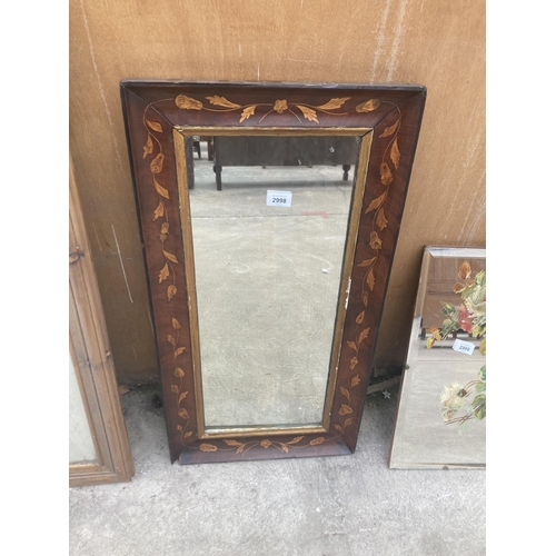 2998 - A VINTAGE INLAID MIRROR, 40CM X 78CM