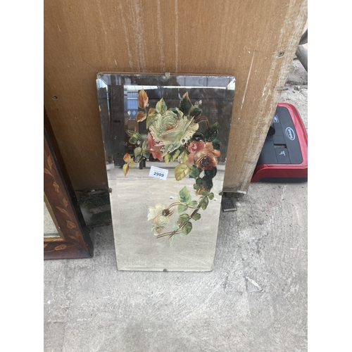 2999 - AN UNFRAMED WALL MIRROR PAINTED WITH FLOWERS, 20