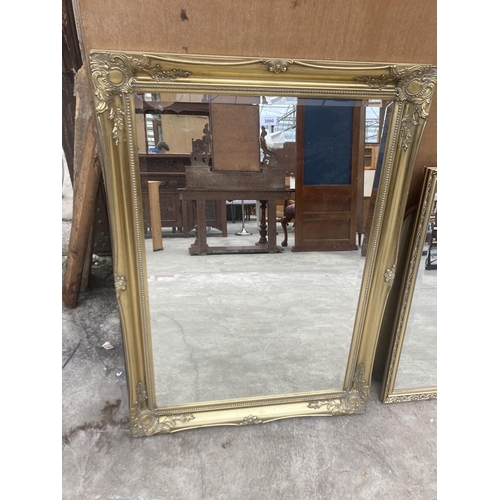 3000 - A GILT EFFECT BEVEL EDGE WALL MIRROR, 42