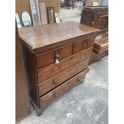 3005 - A VICTORIAN MAHOGANY CHEST OF TWO SHORT AND THREE LONG GRADUATED DRAWERS, 43