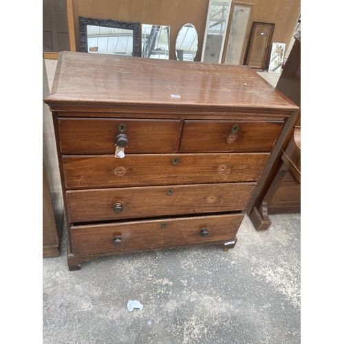 3005 - A VICTORIAN MAHOGANY CHEST OF TWO SHORT AND THREE LONG GRADUATED DRAWERS, 43