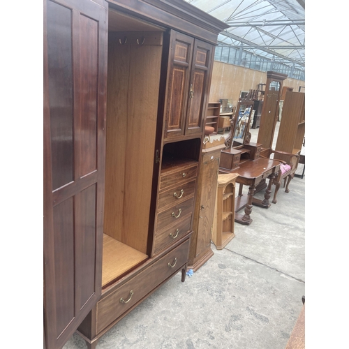 3008 - AN EDWARDIAN MAHOGANY AND INLAID MIRROR-DOOR WARDROBE ENCLOSING CUPBOARDS AND DRAWERS, 47