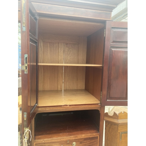 3008 - AN EDWARDIAN MAHOGANY AND INLAID MIRROR-DOOR WARDROBE ENCLOSING CUPBOARDS AND DRAWERS, 47