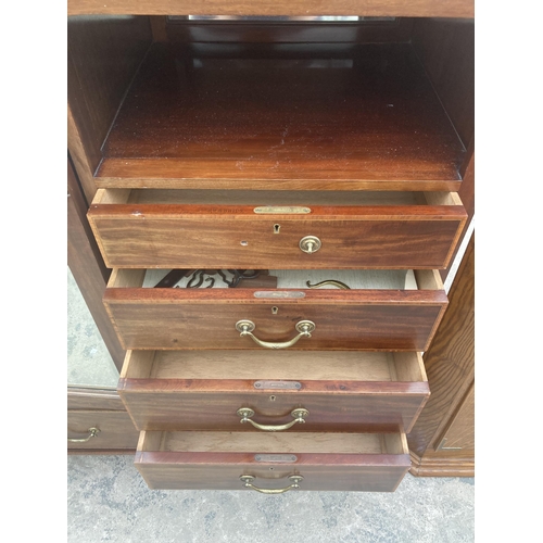 3008 - AN EDWARDIAN MAHOGANY AND INLAID MIRROR-DOOR WARDROBE ENCLOSING CUPBOARDS AND DRAWERS, 47