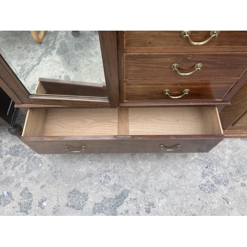 3008 - AN EDWARDIAN MAHOGANY AND INLAID MIRROR-DOOR WARDROBE ENCLOSING CUPBOARDS AND DRAWERS, 47