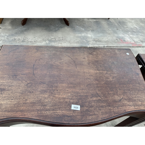 3028 - A 19TH CENTURY MAHOGANY SERPENTINE FRONTED TEA TABLE, 36