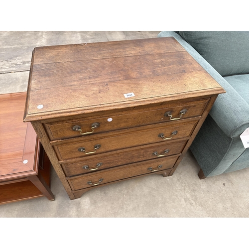 3033 - AN OAK GEORGE III STYLE CHEST OF FOUR DRAWERS, 30