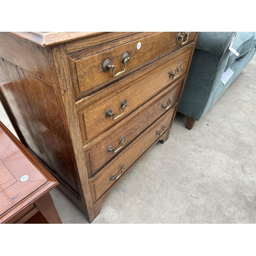 3033 - AN OAK GEORGE III STYLE CHEST OF FOUR DRAWERS, 30