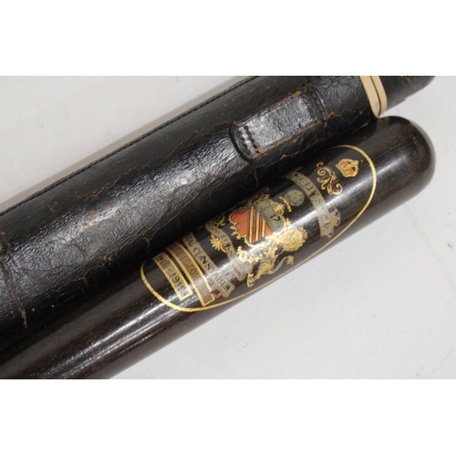 301A - A MANCHESTER POLICE SPECIAL CONSTABLE TRUNCHEON  1914 - 1919 WILLIAM JOHNSON - WITH LEATHER HOLSTER