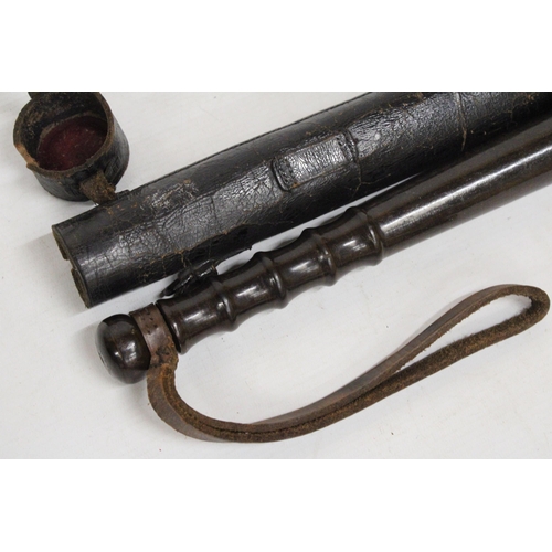 301A - A MANCHESTER POLICE SPECIAL CONSTABLE TRUNCHEON  1914 - 1919 WILLIAM JOHNSON - WITH LEATHER HOLSTER