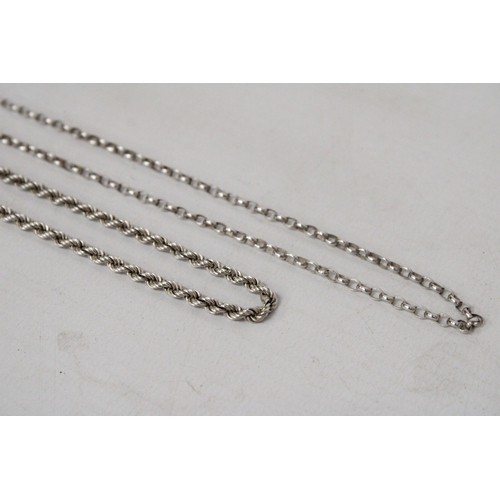 606 - TWO SILVER NECKLACES TO INCLUDE A ROPE DESIGN AND A BELCHER CHAIN