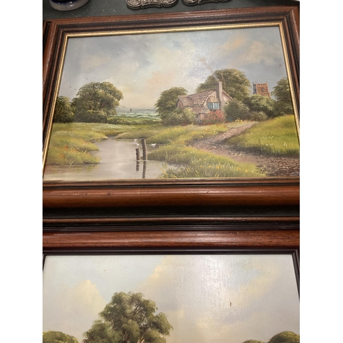 71 - TWO WOODEN FRAMED OILS ON BOARD OF COUNTRYSIDE SCENES, BOTH SIGNED POOLE