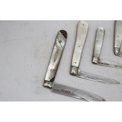 89 - FOUR STERLING SILVER AND MOTHER OF PEARL FRUIT KNIVES