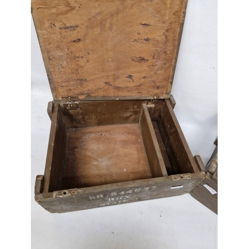 296A - TWO MID 20TH CENTURY PAINTED WOOD AMMUNITION BOXES WITH WHITE STENCIL LETTERING