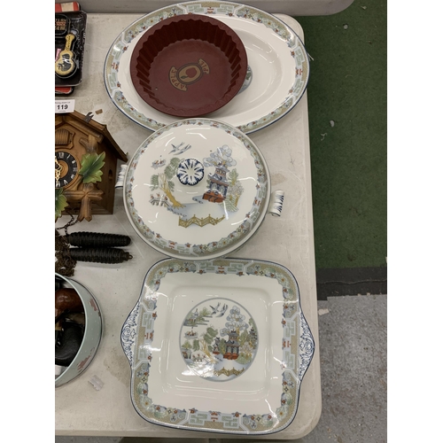 118 - THREE PIECES OF WEDGWOOD 'CHINESE LEGEND' TO INCLUDE A LIDDED TUREEN, LARGE OVAL SERVING PLATE AND S... 