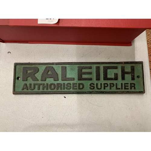 231 - A CAST IRON RALEIGH AUTHORISED SUPPLIER SIGN