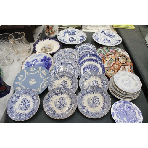 252 - A COLLECTION OF VINTAGE PLATES TO INCLUDE WILLOW PATTERN, 'BOTANICAL BEAUTIES', A QUEEN VICTORIA PLA... 