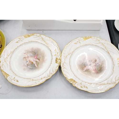 269 - A PAIR OF LIMOGES HANDPAINTED CABINET PLATES, ONE A/F