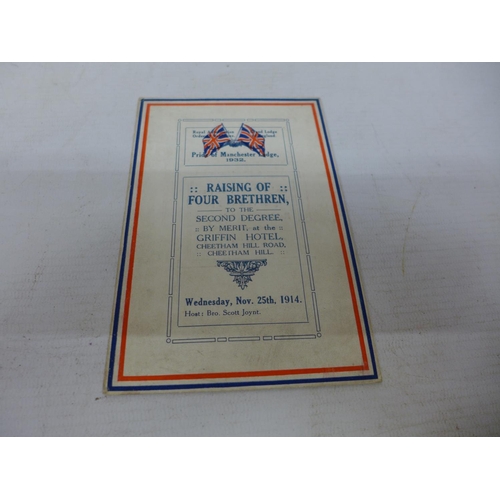 436 - A WORLD WAR I RAOB MANCHESTER LODGE CHEETHAM HILL CARD