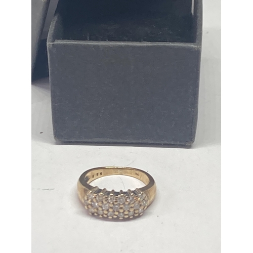 520 - A MARKED 9K RING WITH 19 DIAMONDS SIZE J/K GROSS WEIGHT 3.9 GRAMS IN A PRESENTATION BOX