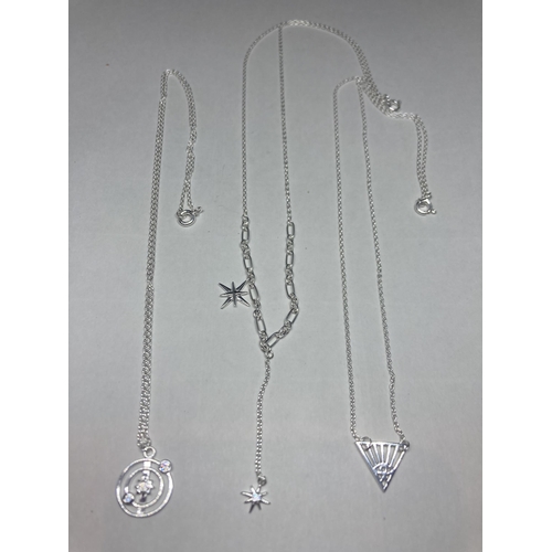 529 - THREE SILVER NECKLACES WITH PENDANTS