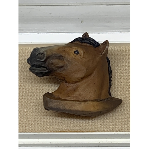 571 - A HAND PAINTED HORSES HEAD BROOCHIN A PRESENTATION CASE