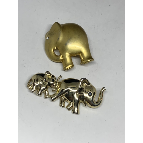 616 - TWO YELLOW METAL ELEPHANT BROOCHES