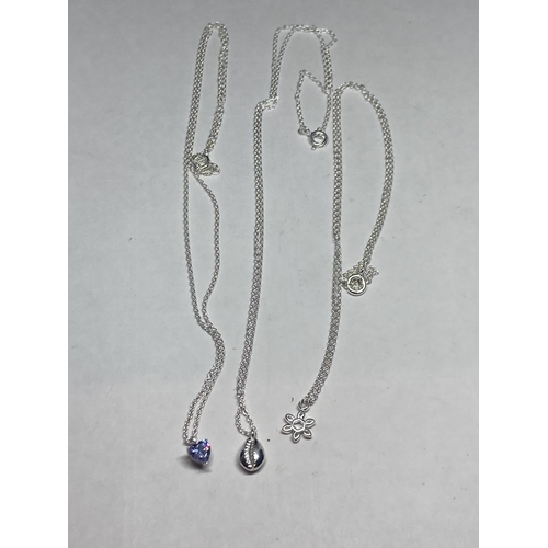 622 - THREE MARKED SILVER NECKLACES WITH PENDANTS