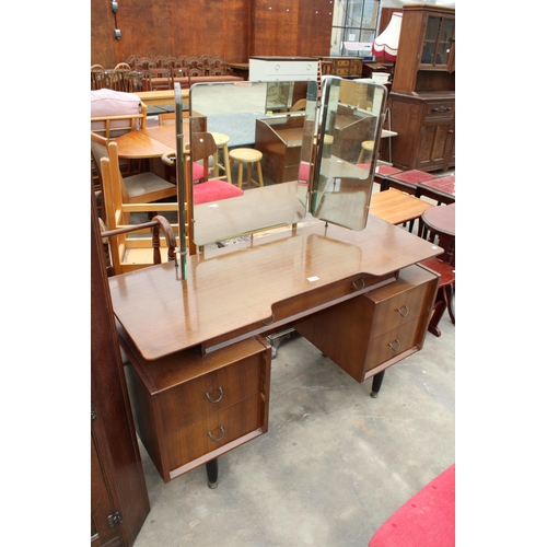 2865 - A G PLAN E GOMME RETRO TWIN-PEDESTAL DRESSING TABLE ON BLACK LEGS WITH TRIPLE MIRROR, 49