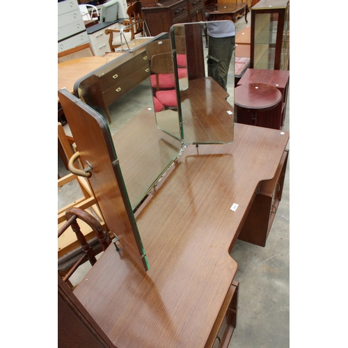 2865 - A G PLAN E GOMME RETRO TWIN-PEDESTAL DRESSING TABLE ON BLACK LEGS WITH TRIPLE MIRROR, 49