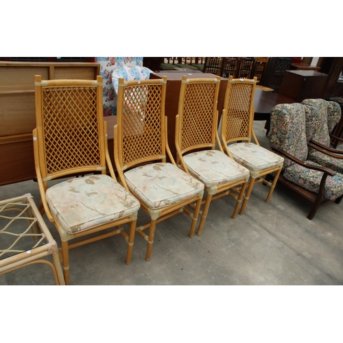 2880 - A SET OF FOUR BAMBOO AND WICKER HIGH-BACK DINING CHAIRS