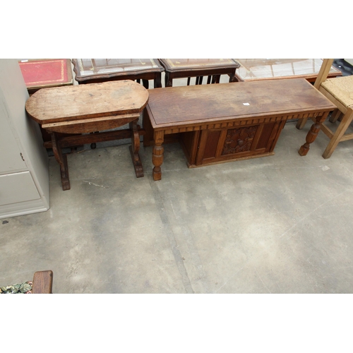 2888 - A 20TH CENTURY OAK COURT CUPBOARD TOP AND SMALL OVAL DROP-LEAF TABLE