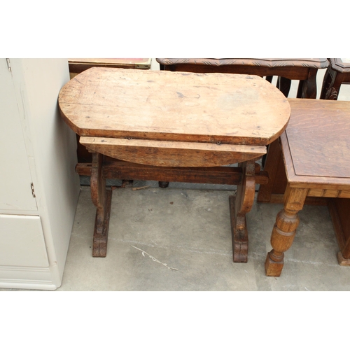 2888 - A 20TH CENTURY OAK COURT CUPBOARD TOP AND SMALL OVAL DROP-LEAF TABLE