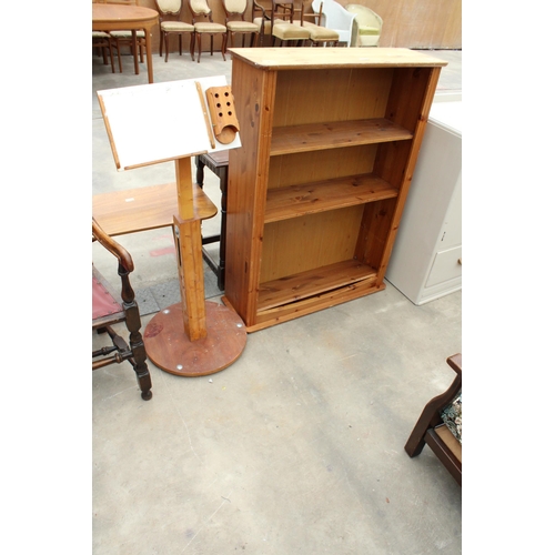 2890 - A PINE OPEN BOOKCASE AND LECTURN