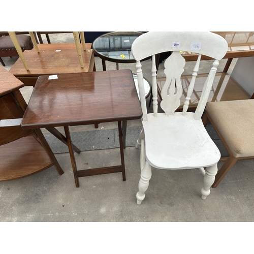 2909 - A PAINTED VICTORIAN KITCHEN CHAIR AND A SMALL FOLDING TABLE