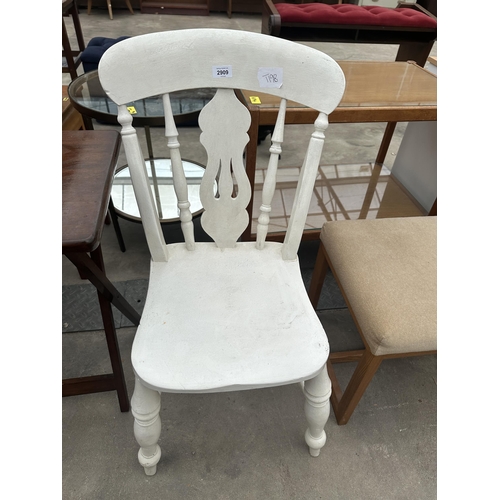 2909 - A PAINTED VICTORIAN KITCHEN CHAIR AND A SMALL FOLDING TABLE